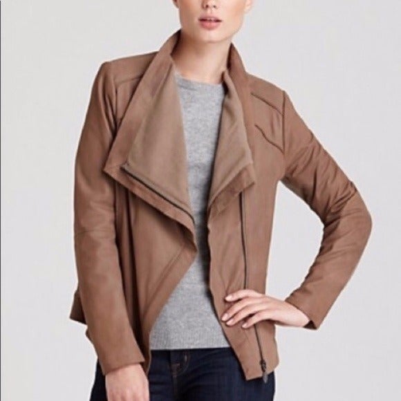 Elie Tahari Mae Biege Wool Asymmetrical Zip Moto Jacket XL Elie Tahari Mae Biege Wool Asymmetrical Zip Moto Jacket XL
